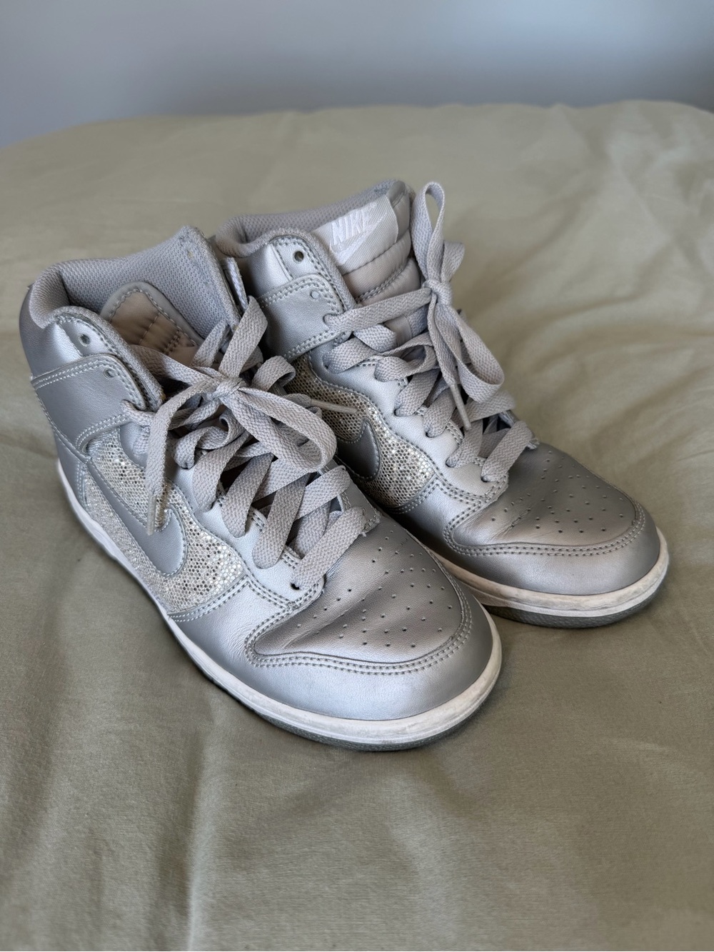 Nike Women’s Metallic Silver High-Top Sneakers with Glitter Swoosh